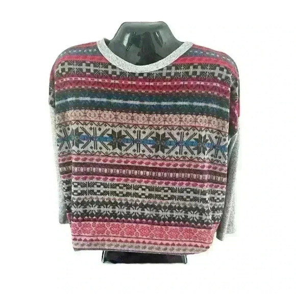 Women's Sweater Size Large Dolman Sleeve Tribal Prints Bold Geometric Earthy - Picture 1 of 11